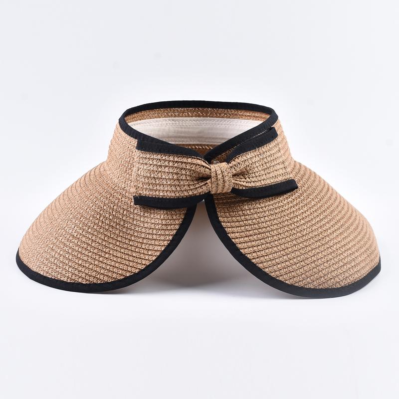 Summer Empty Top Straw Hat For Women Foldable Wide Large Brim Bowknot Sun Hat Travel Beach UV Protection Caps
