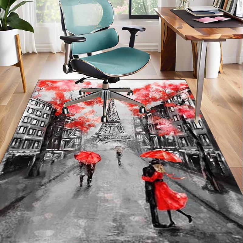 Parisian Eiffel Tower Romance Office Rug Chair Mat, Entryway Carpet, Suitable for Front Door, Bedroom, Living Room, Desk, Holiday Gift