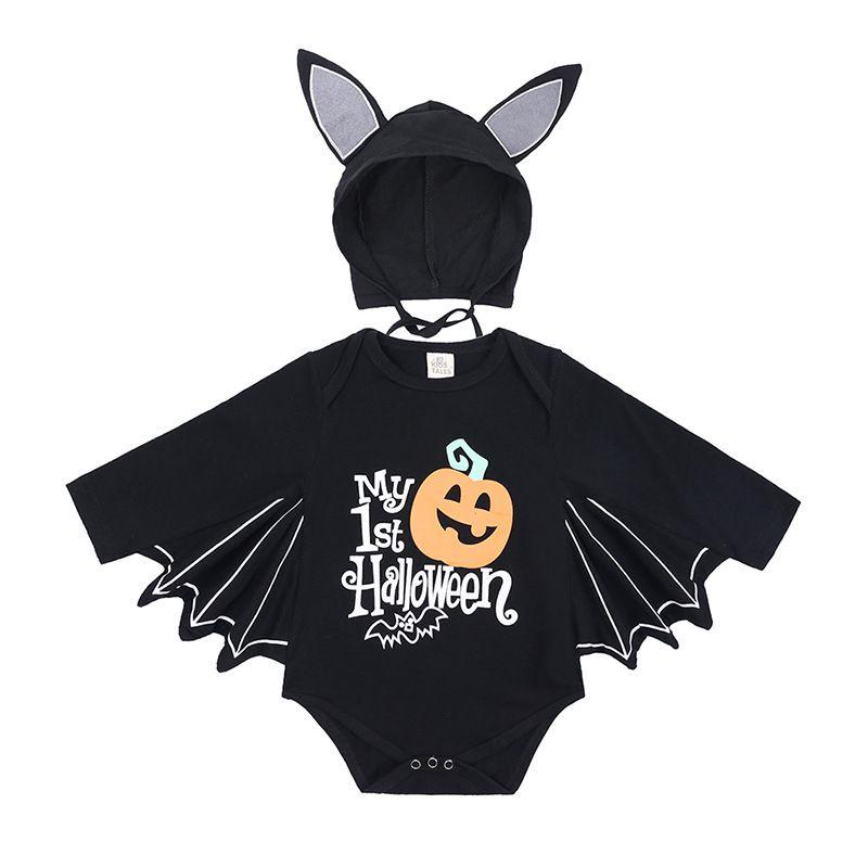 Cute Toddler Baby Boys Girls Halloween Bat Costume Romper And Hat Outfit For Parties