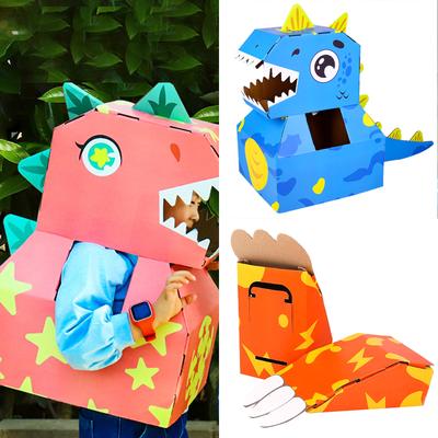 Handgefertigtes Papp-Dinosaurier-Spielzeugset Lustiges 3D-Papier-Dinosaurier-Bauspielzeugset für Kinder Geburtstag Rollenspiel Kostümzubehör
