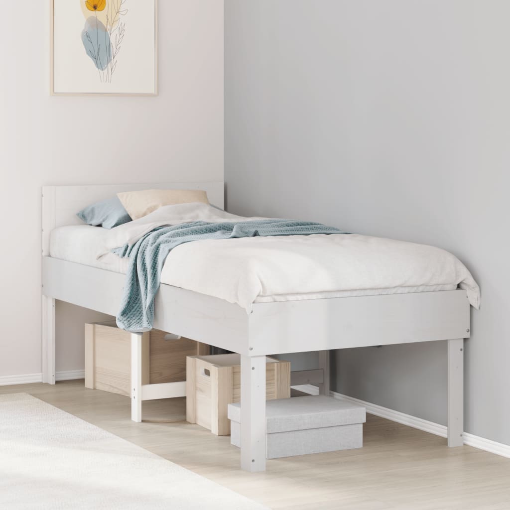Vidaxl Bed Frame Without Mattress, White, 75X190 Cm, Solid Pine Wood