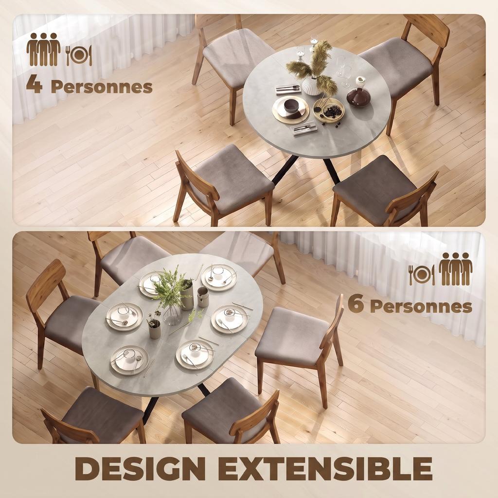 Oval Extendable Dining Table for 4-6, 100-135 cm Extension, Grey Stone Effect