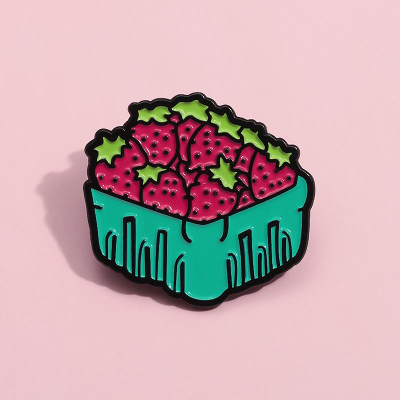 Fruit Strawberry Vibrant Basket Brooch Charming Alloy Pin Ideal For Collectibles And Decorations