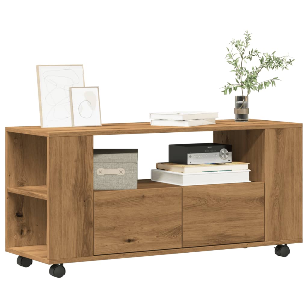 TV Stand with Casters Artisan Oak Finish 102 x 34.5 x 43 cm Engineered Wood