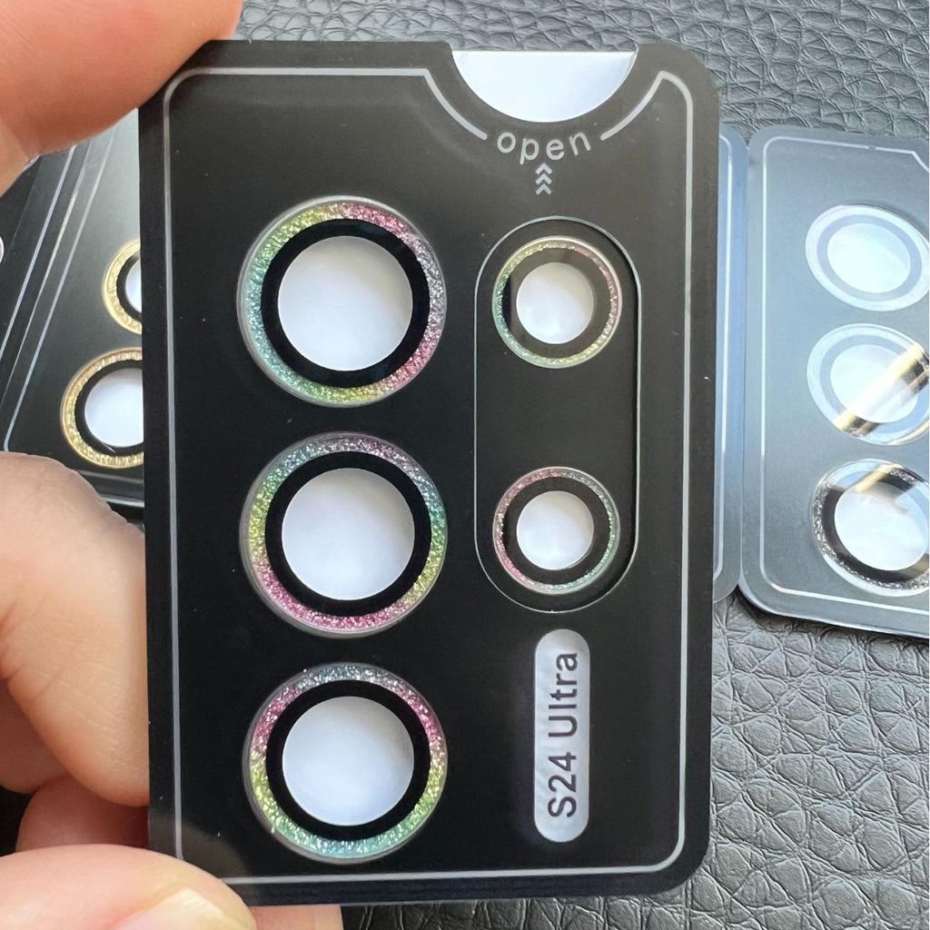 Pierścień aparatu z brokatem do Samsung Galaxy S24 Ultra S23 FE Plus S24+ Szkło ochronne na ekran z tyłu obiektywu S23fe S24ultra Cap Case