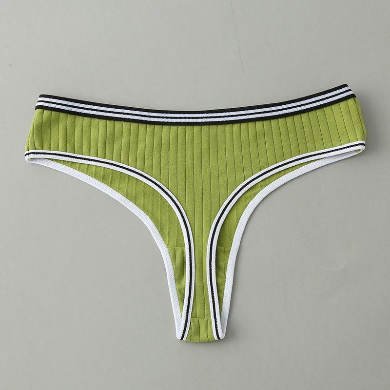 Women's Underwear Sexy Thong Striped Waistband Pure Cotton Crotch T Pants Female Charm Low Waist Thread Panties