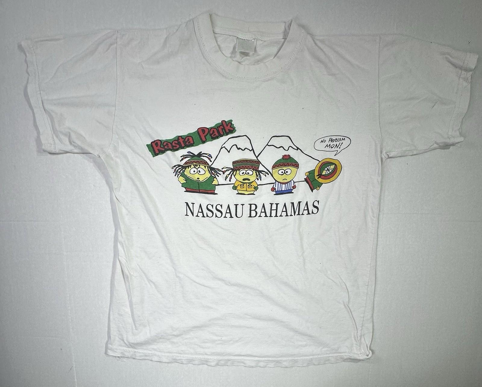 Vintage Nassau Bahamas Rasta Park White Cartoon Graphic Size L Unisex T-Shirt XXXL
