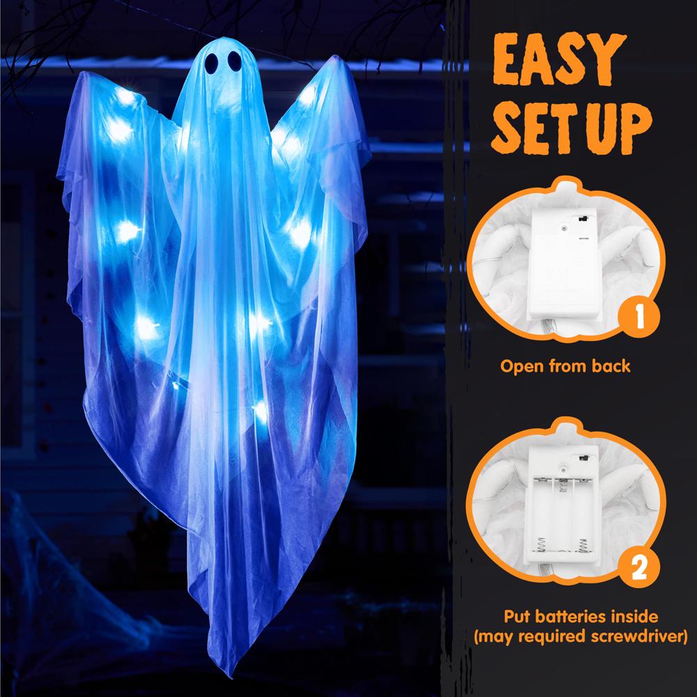Halloween Hanging Ghosts Light Battery Powered Lighted Ghost Horror Props Glowing Door Hanging Ghost for Horror Decoration Light