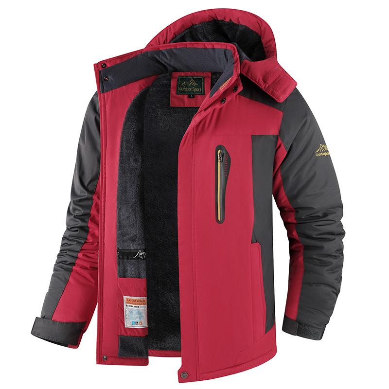 Winter Men Outwear Fleece Warm Removable Hooded Jacket Men Outdoor Skiing Windbreaker Waterproof Casual Jacket Coat Male