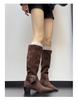Pointed boots children but knee boots 2025 new versatile thick heel fashion suede pleated pile knight boots