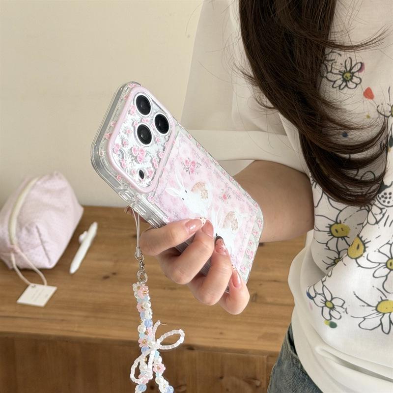 Pastoral Pink Rose Rabbit iPhone 17/16ProMax/15Pro Case for Women