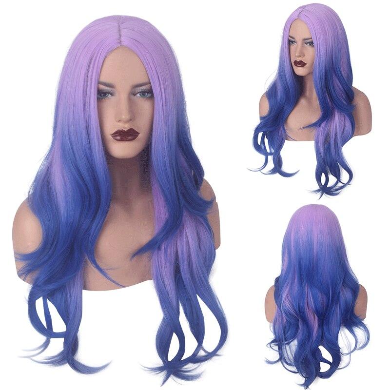 Аниме 75 см Новый Фиолетовый Синий Парик Омбре Длинные Волнистые Синтетические Волосы — фото 2
