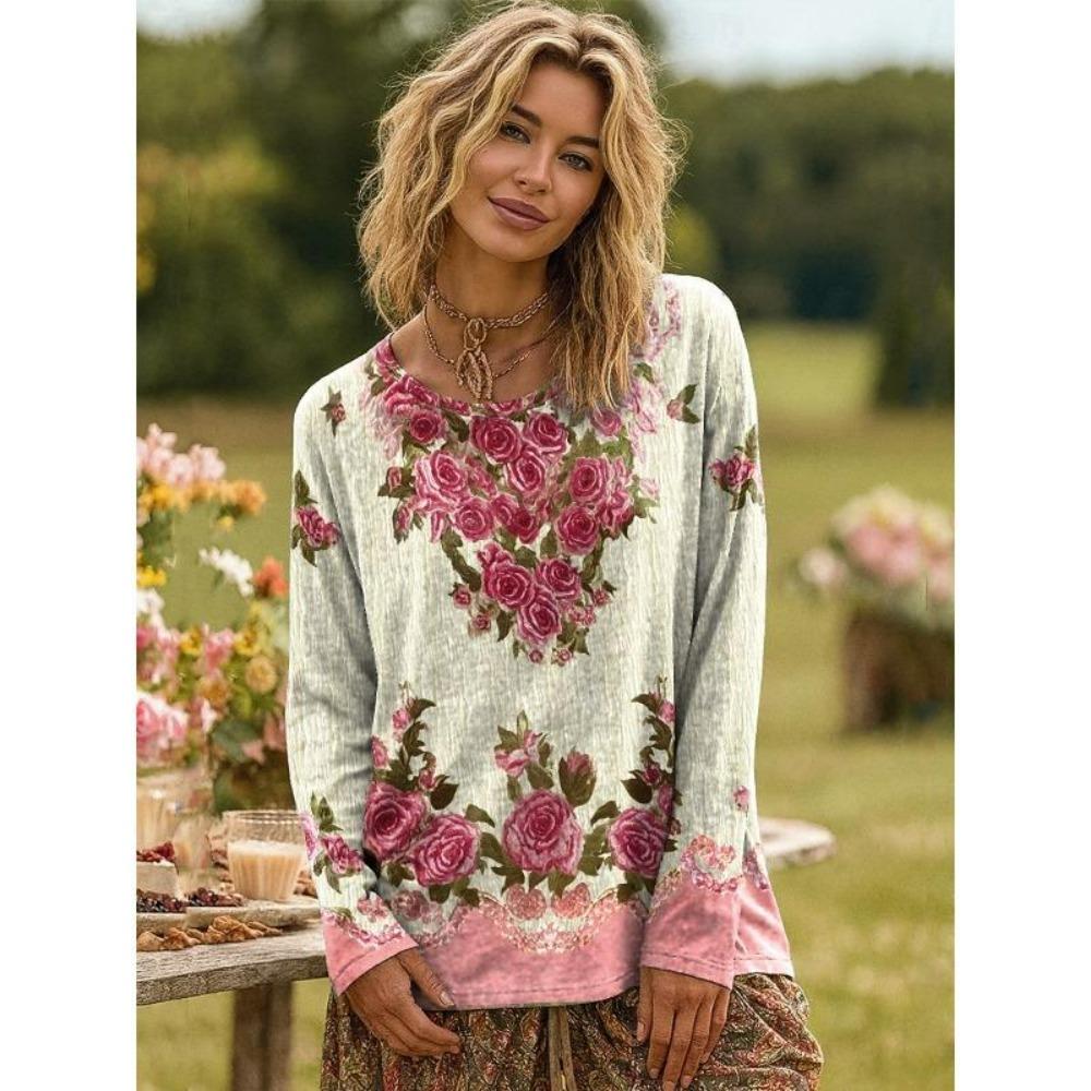 Europa Ameryka Vintage Kolory Łączone Damska Koszulka Pulower Styl Bohemian Damska Z Długim Rękawem Odzież Outdoor Codzienne Koszulki Top