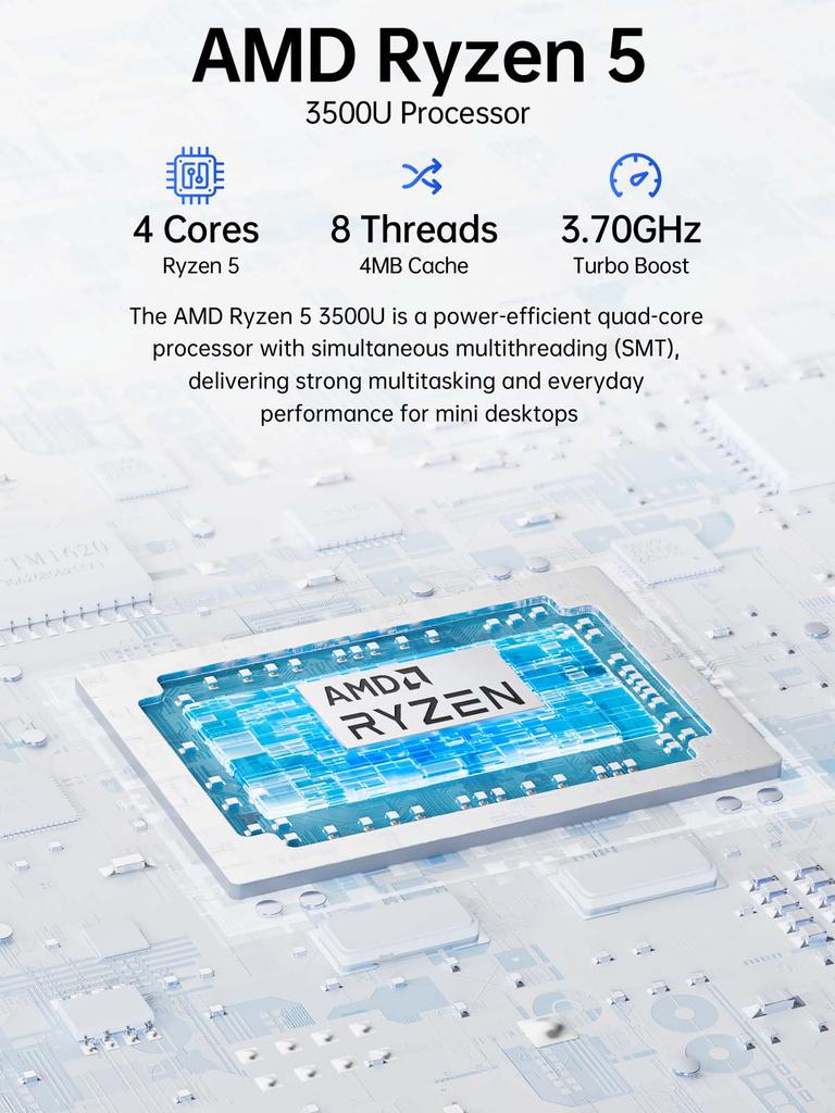 GMKtec G10 AMD Ryzen 5 3500U Mini PC, Small Desktop Computer Windows 11 Pro 8GB RAM 256GB SSD 4K Home Office