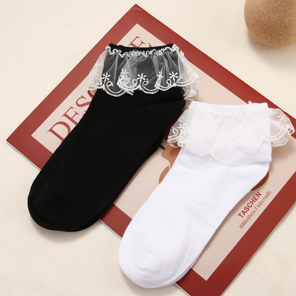 Soft Comfortable Women Ruffle Lace Lolita Princess Socks Frilly Short Socks Ankle Socks