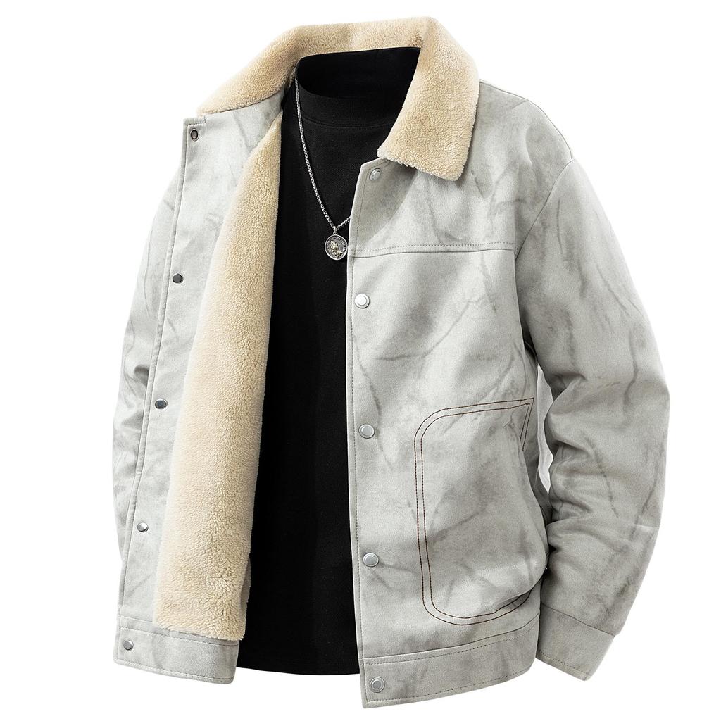 Men's Plush Fleece-Lined Suede Lapel Jacket: Business Casual, Versatile, Loose-Fit, Fashionable, Comfortable.