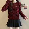 Plus Size Red Crochet Knit Sweater with 3D Floral Design for Women