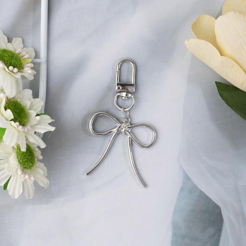 Delicate Keychain with Beaded Bowknot Phone Charm Unique Keyring Bag Pendant for Car Key Wallet Backpack Purse