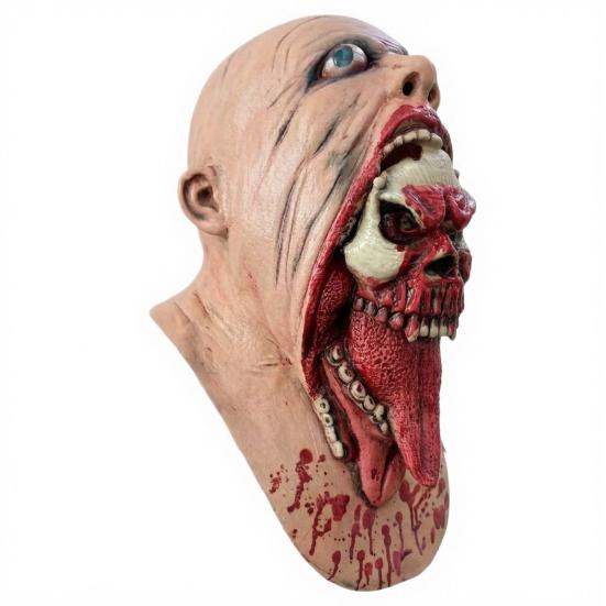 Latex Horror Mask Halloween Skull Mask, Tongue Sticking-Out Full Head Cosplay Masquerade for Party Costume Props Comfortable