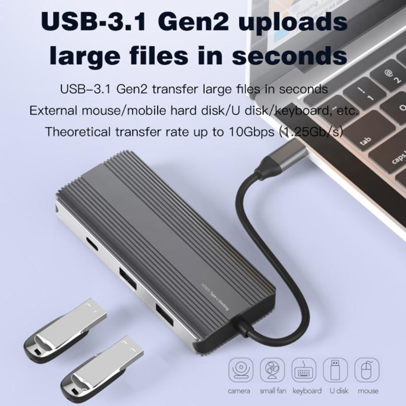Aluminum TypeC HUB e Rj45 1000M PD100w for HDTV Notebook SSD Adaptador Usb Docking Station