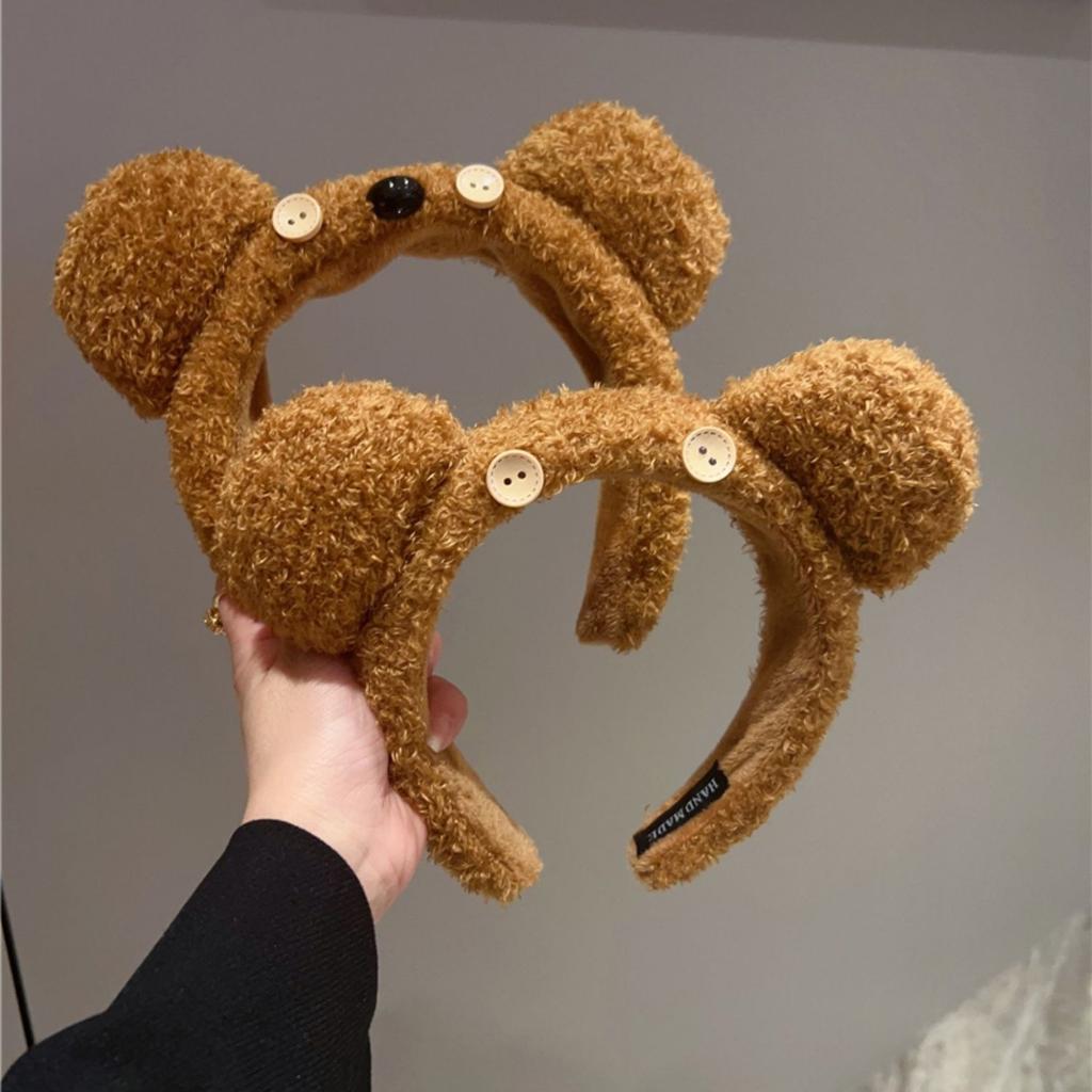 Button Bear Ear Plush Headband