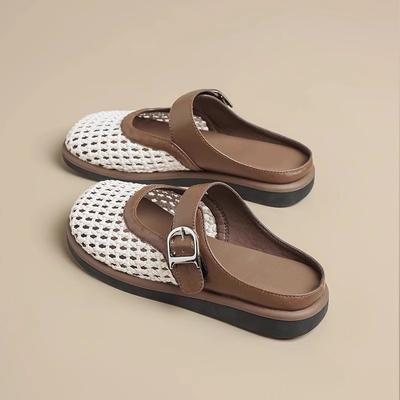 Zapatillas de verano Baotou Transpirables Tejidas Planas Sandalias Romanas de un pie