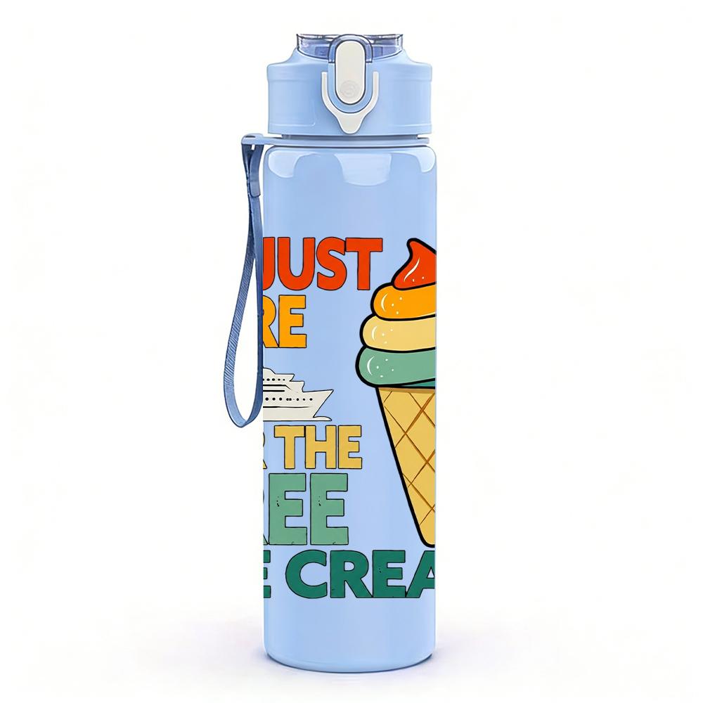 1PC Free Ice Cream Cone Quote Letter 750ml Color Plastic Water Bottle Leakproof Flip Straw Lid For Sports Office Home Use