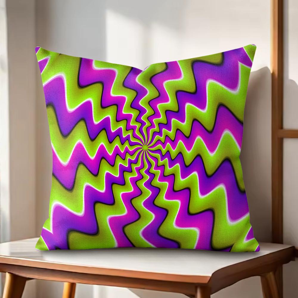 Optical Illusion Circular Radial Cushion Cover Natural Linen Organic Fabric DoubleSided Printing Couch Pillow Covers Home Decor