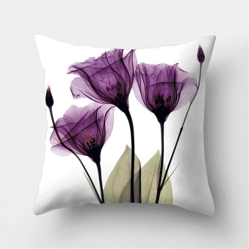 45x45cm Flower Printing Square Pillow Printing Polyester Cushion Cover Car Sofa Office Chair Pillow Cover Simple Home Decoration