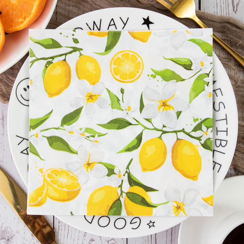 Tough Colorful Printed Napkin Paper Towel Towel Lemon Fruit Party Applicable Wine Glass Decoration Paper Placemat