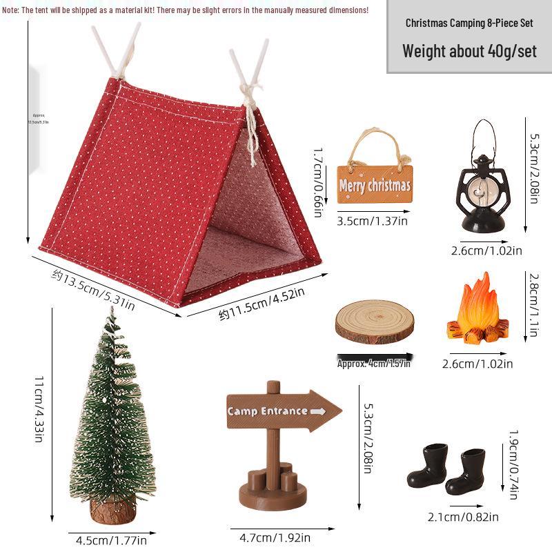 Kusawa Miniature Christmas Camping Tent Dollhouse Outdoor Picnic Scene Prop