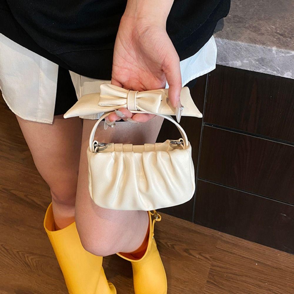 

PU Leather Bow Crossbody Bag Solid Color Women Handbag Simple Pleated Cloud Shoulder Bag Party срібний