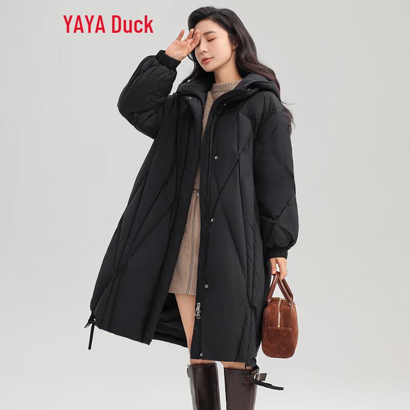 YAYA Women's Mid-length Diamond-Quilted Hooded Down Jacket