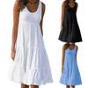Ärmelloses Damenkleid Einfarbige Dünne Spleißung Großer Saum O-Ausschnitt Midi-Kleid Streetwear
