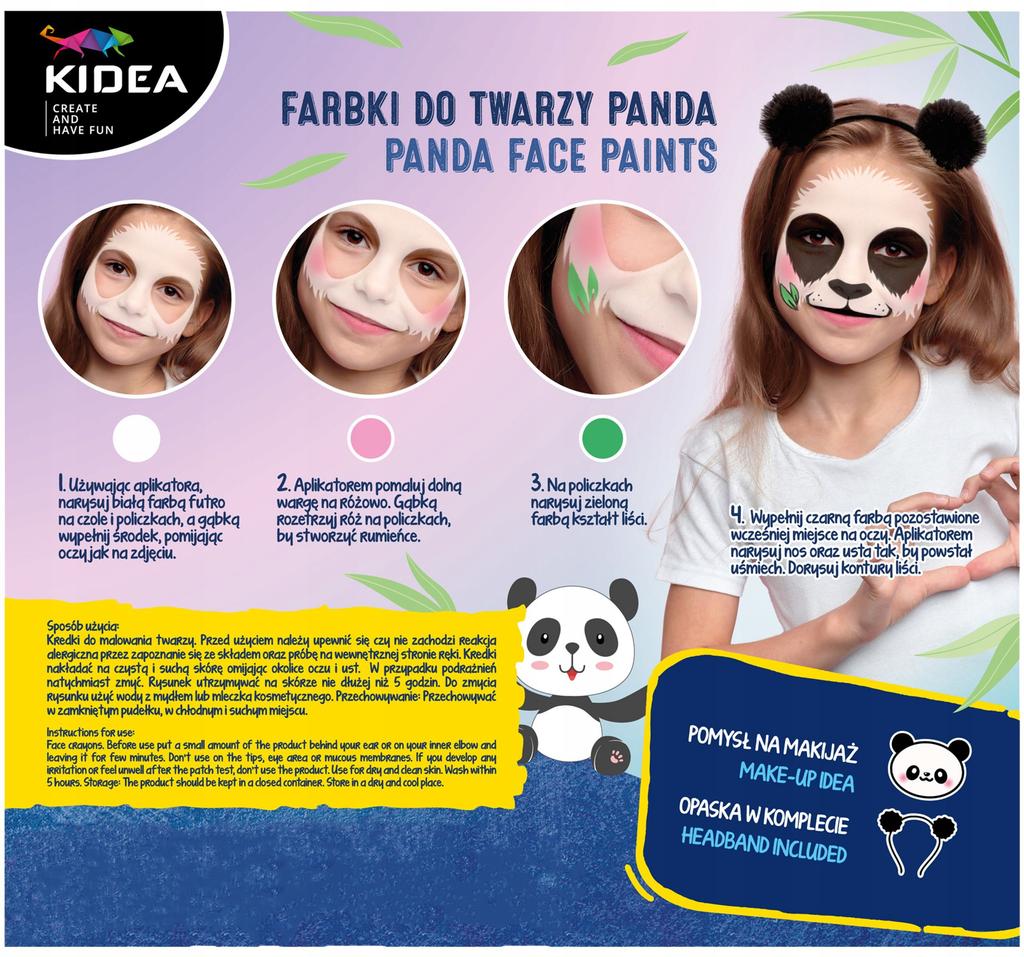 Farbki Do Twarzy Zestaw Z Opaska Panda Kidea 7135