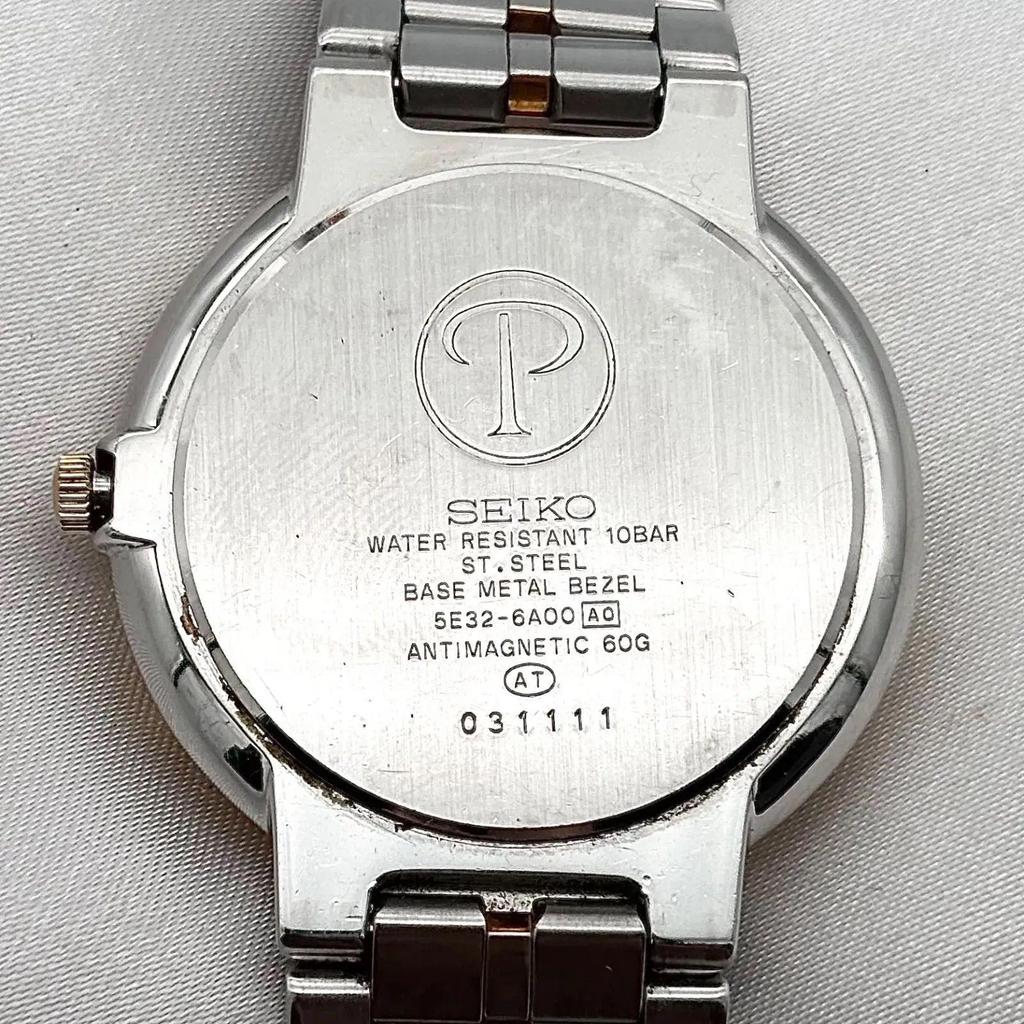 Used Working item Working item Seiko SEIKO PRESAGE Watch Men's Quartz 5E32-6A00 Combi Color White Dial Date Antique Vintage Round 0635