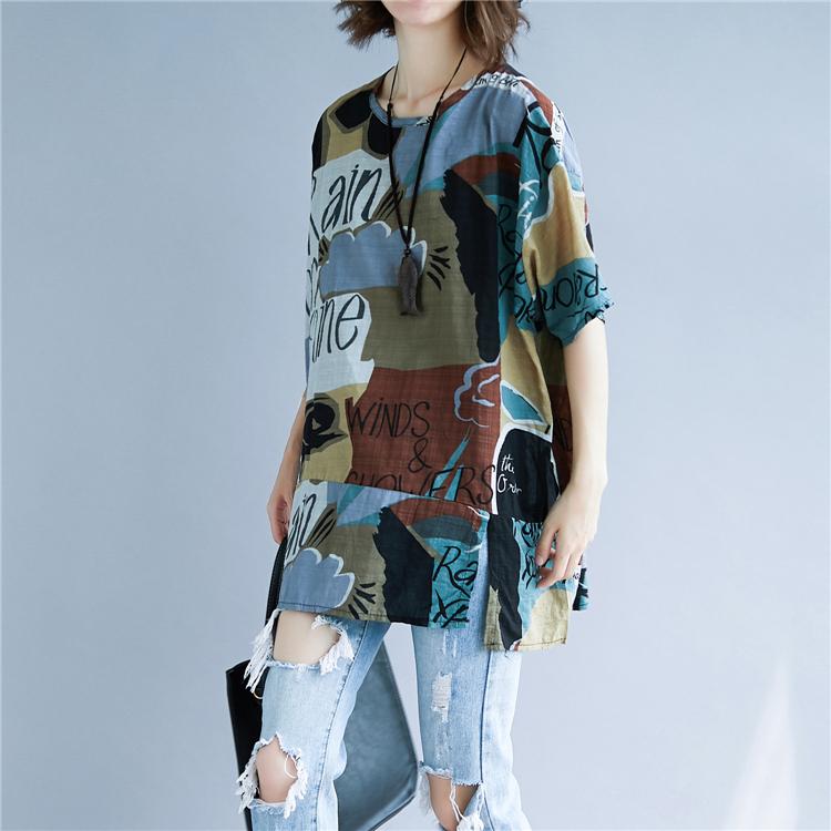 

MOJTA Камуфляжная контрастная хлопковая футболка большого размера с короткими рукавами Топ средней длины с разрезом и буквами one size