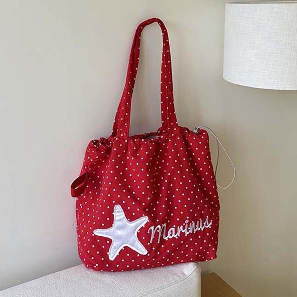 

Spacious Main Compartment Floral Embroidered Pouch Drawstring Nylon Handbag Beachside Strolling красный