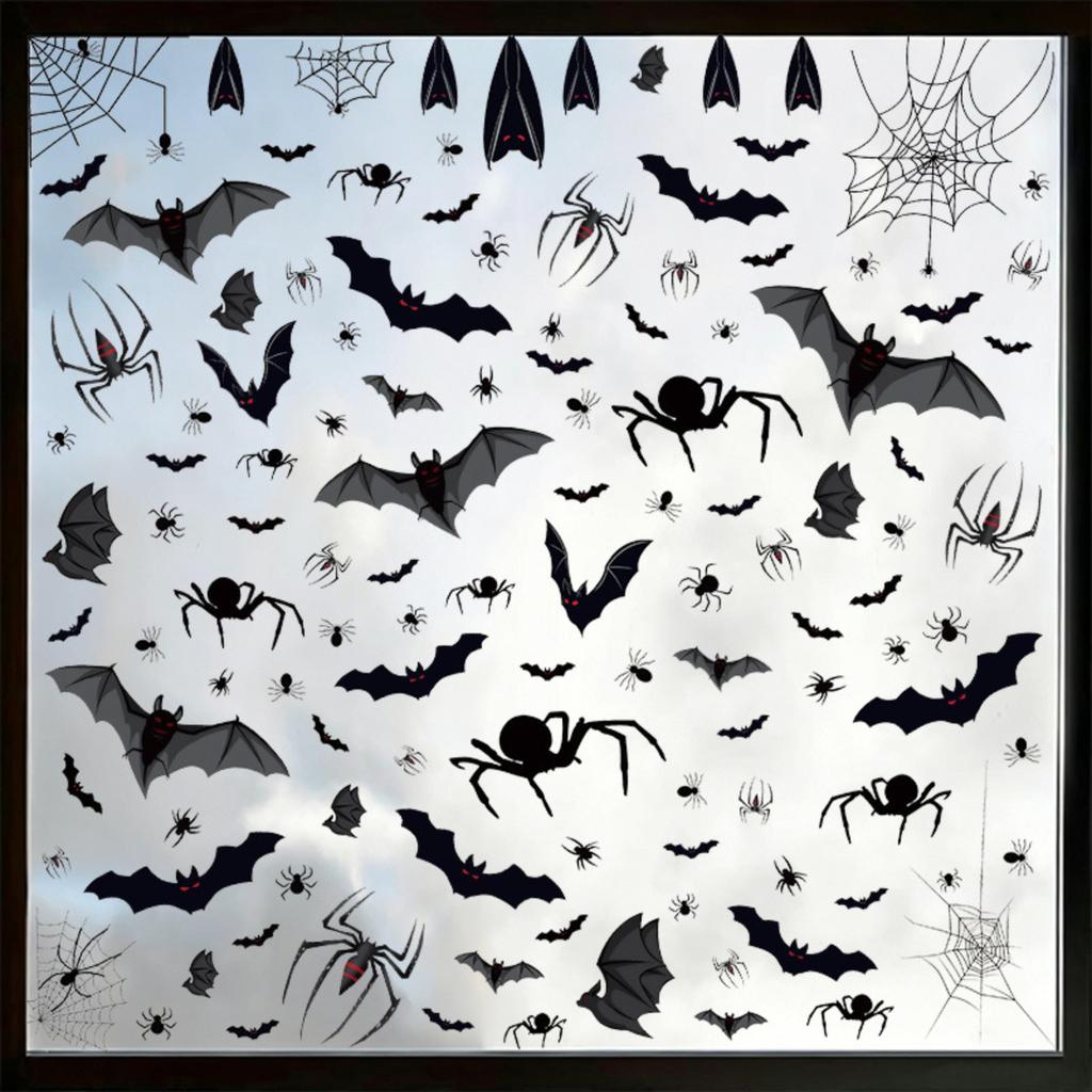 Halloween Static Clings Window Decorations Spiders Bats Webs PVC Stickers for Living Room Bedroom Seasonal Party Home Decor