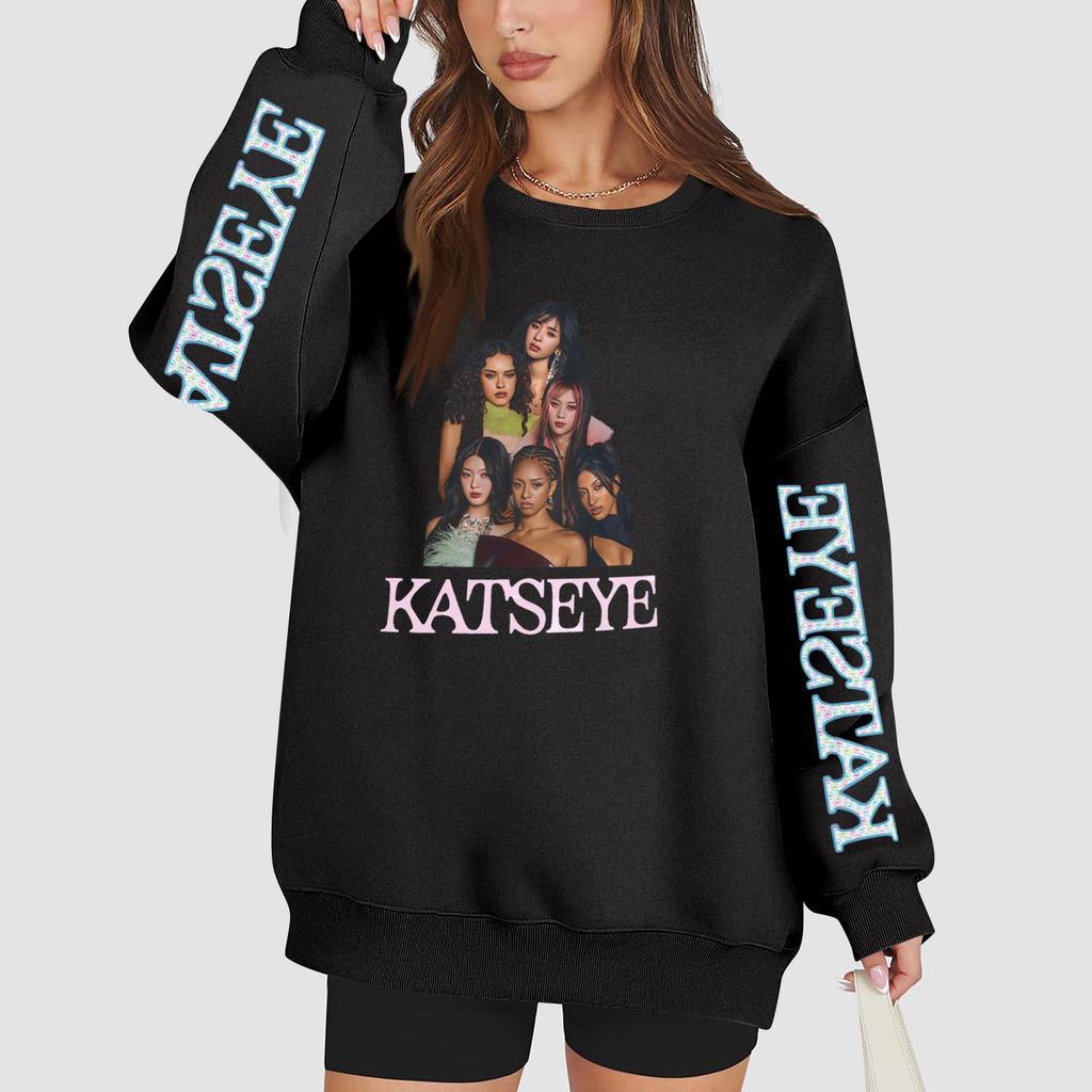 Damenmode Langarm Print Rundhals Lockerer Pullover Sweater Top