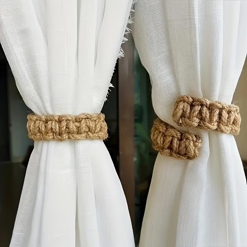 4pcs Boho-Chic Braided Curtain Ties - Vintage Brown Rope Holdbacks for Linen Drapes, for Bedroom & Living Room Decor, Curtain Decor curtain ties