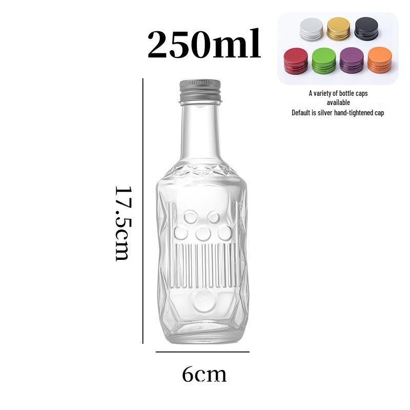 Five-Ring Embossed Glass Beverage Bottle with Screw Cap for Milk Tea or Home Brewing