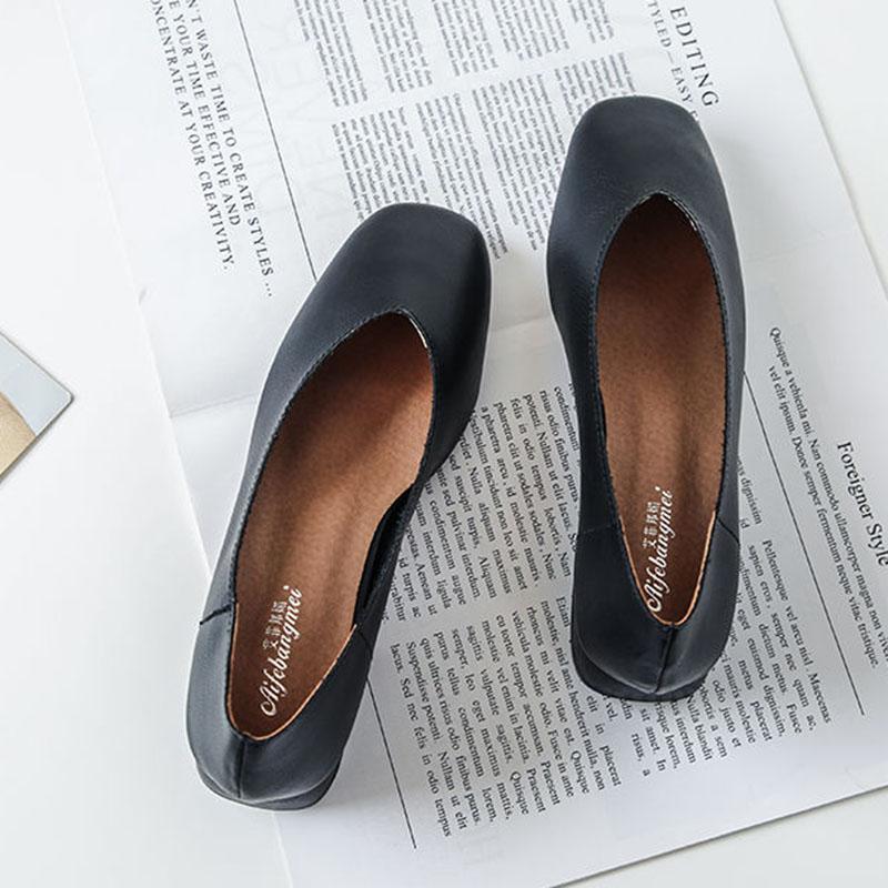 Měkká kůže Jednoduché boty Dámské Silné podpatky Jaro a Podzim Čtvercová špička Nízké podpatky Jednobarevné Měkké podrážky Nazouvací Vysoké podpatky Neunavují nohy