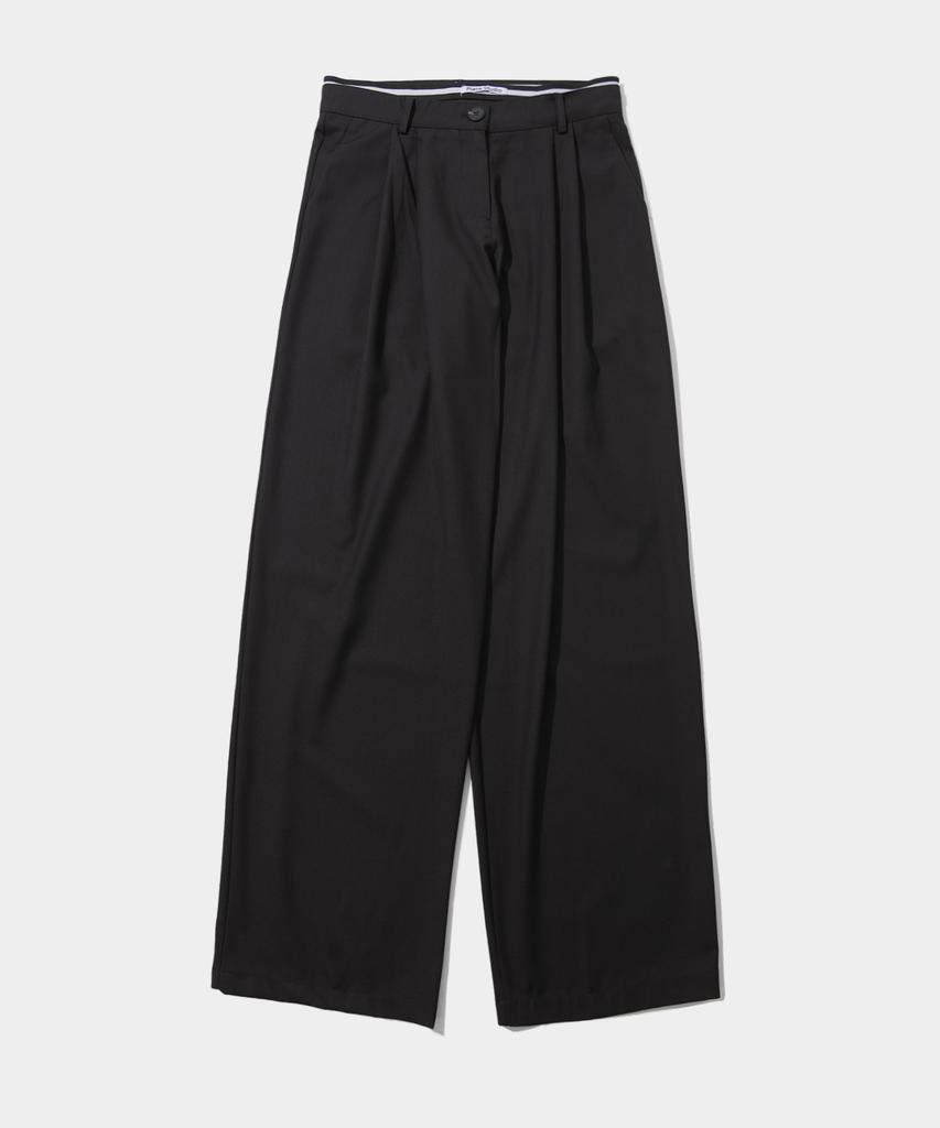 PLACE STUDIO Pintuck Banding Layered Low-Rise Wide Slacks Pants [Gray]