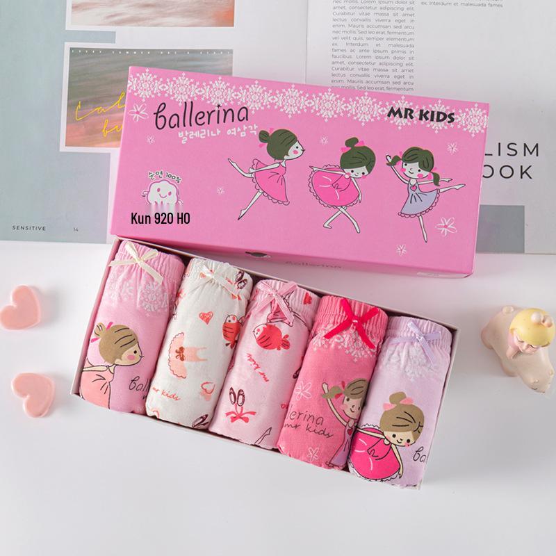 Korean Style Kids' Pure Cotton Cartoon Underwear - Medium & Large Girls' Triangle Shorts