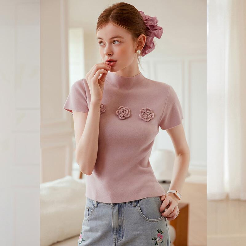 Women's French Sweet 3D Floral Slim Knit Top