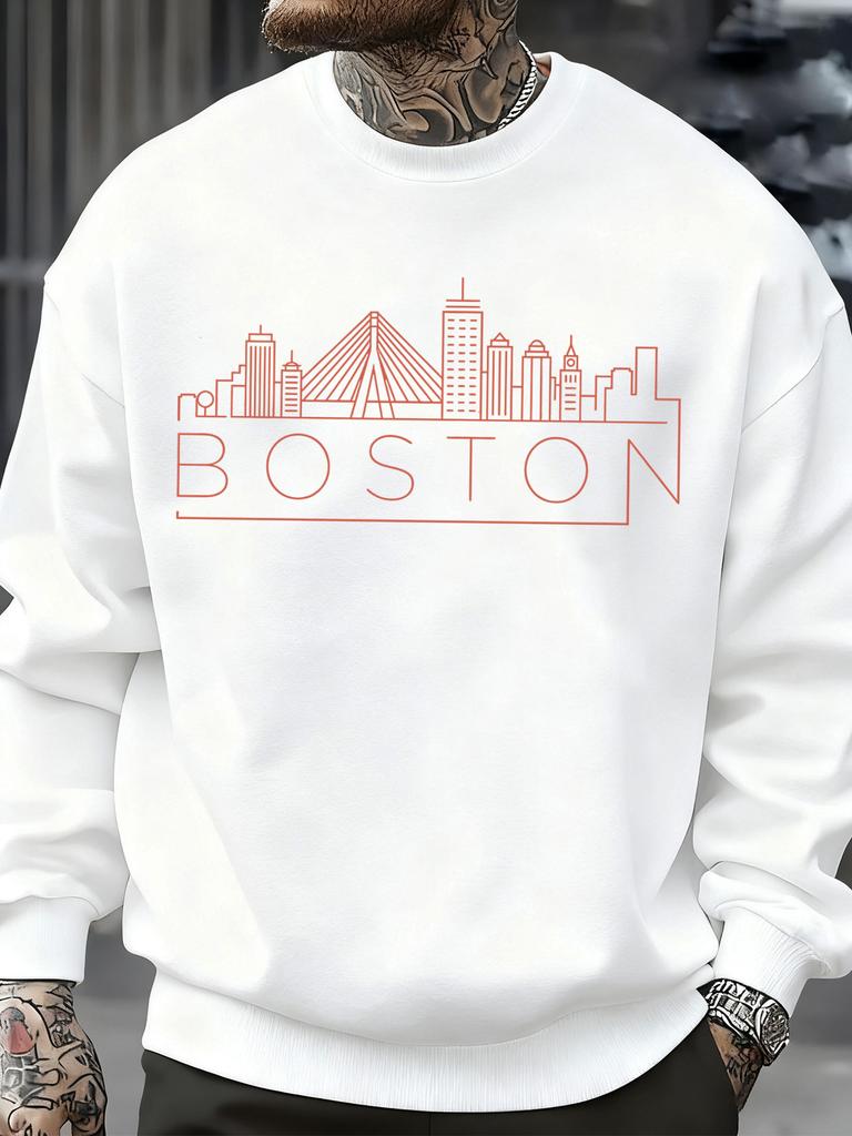 Boston City Line Prints Men Sweatshirt Autumn Hip Hop Fashion Pullovers Comfortable Sweatshirts Casual Sportswears