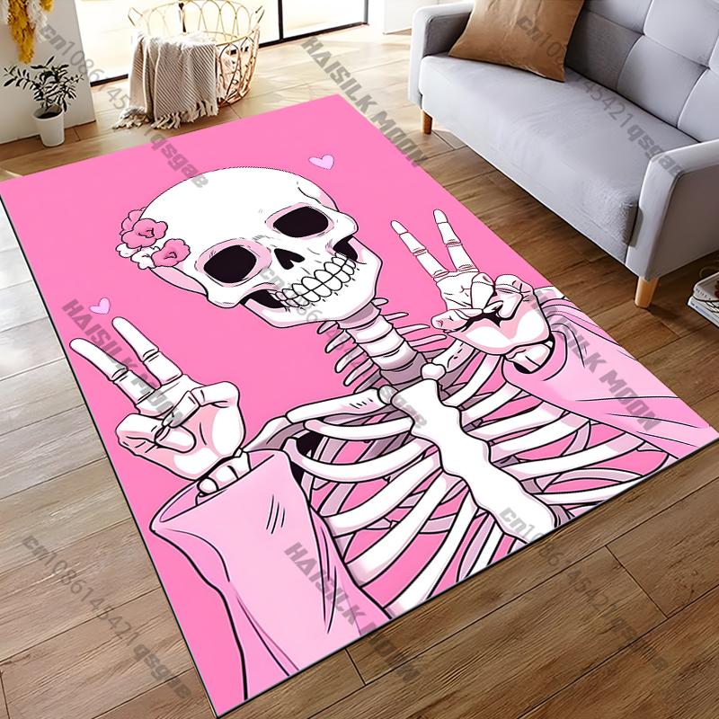

Cute Pink Skull Printing Carpet Game Room Living Room Bedroom Area Non-slip Carpet Door Mat Birthday Rugs Gift Home Cool 40x60cm