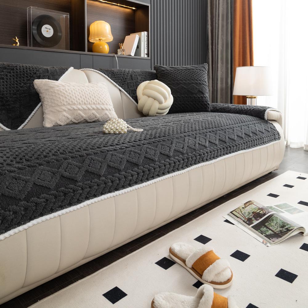 Shu Cotton Velvet Winter Plush Sofa Cushion Non-Slip Fabric Four Seasons Universal Leather Sofa Winter Full Covered Sofa Cover Slipcover