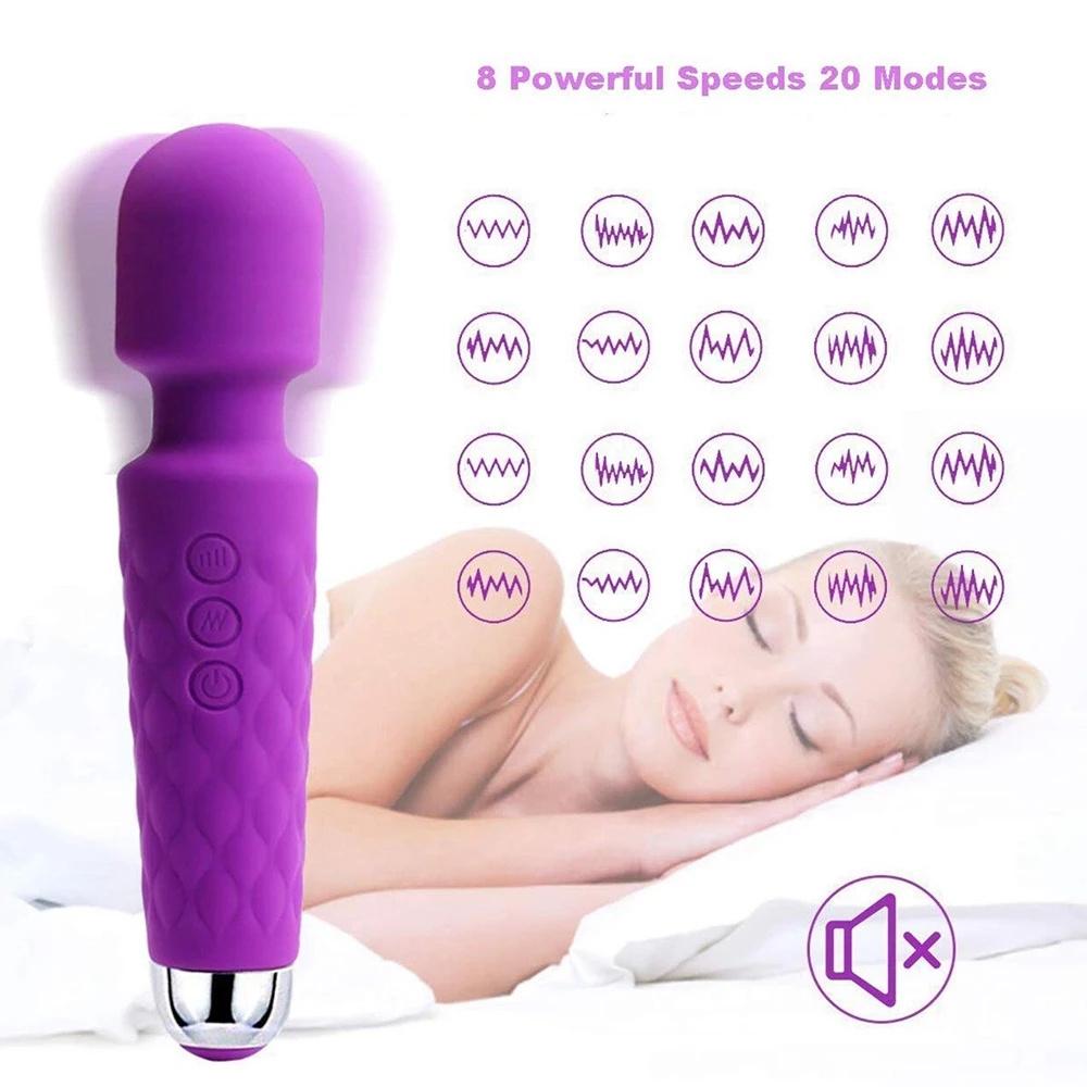20 Mode Powerful USB Rechargeable Vibrator Electric Body Massage Magic Wand Massager Dildo Vibrators Sex Toy For Women Wife Clit